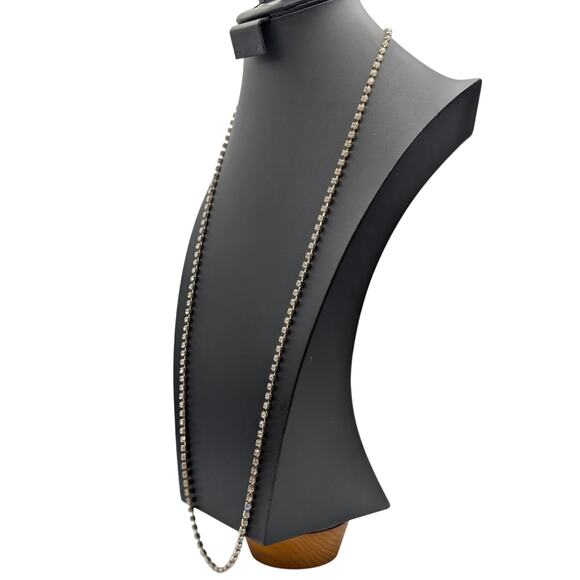 40" Long Silver Tone Vintage Set Rhinestone Necklace - Picture 2 of 8